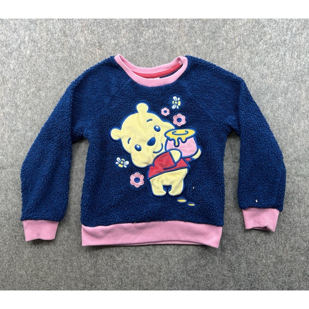 Disney Kids Girls Winnie The Pooh Fuzzy Fleece Pajama Top Blue Pink Size 5/6